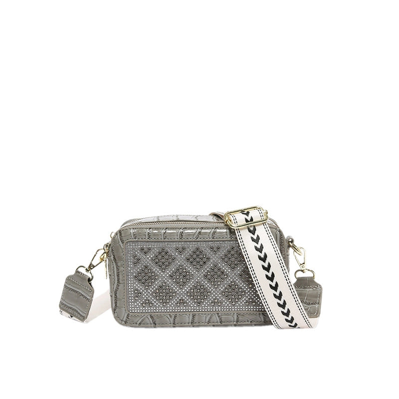Women's Small Pu Leather Argyle Elegant Square Zipper Crossbody Bag