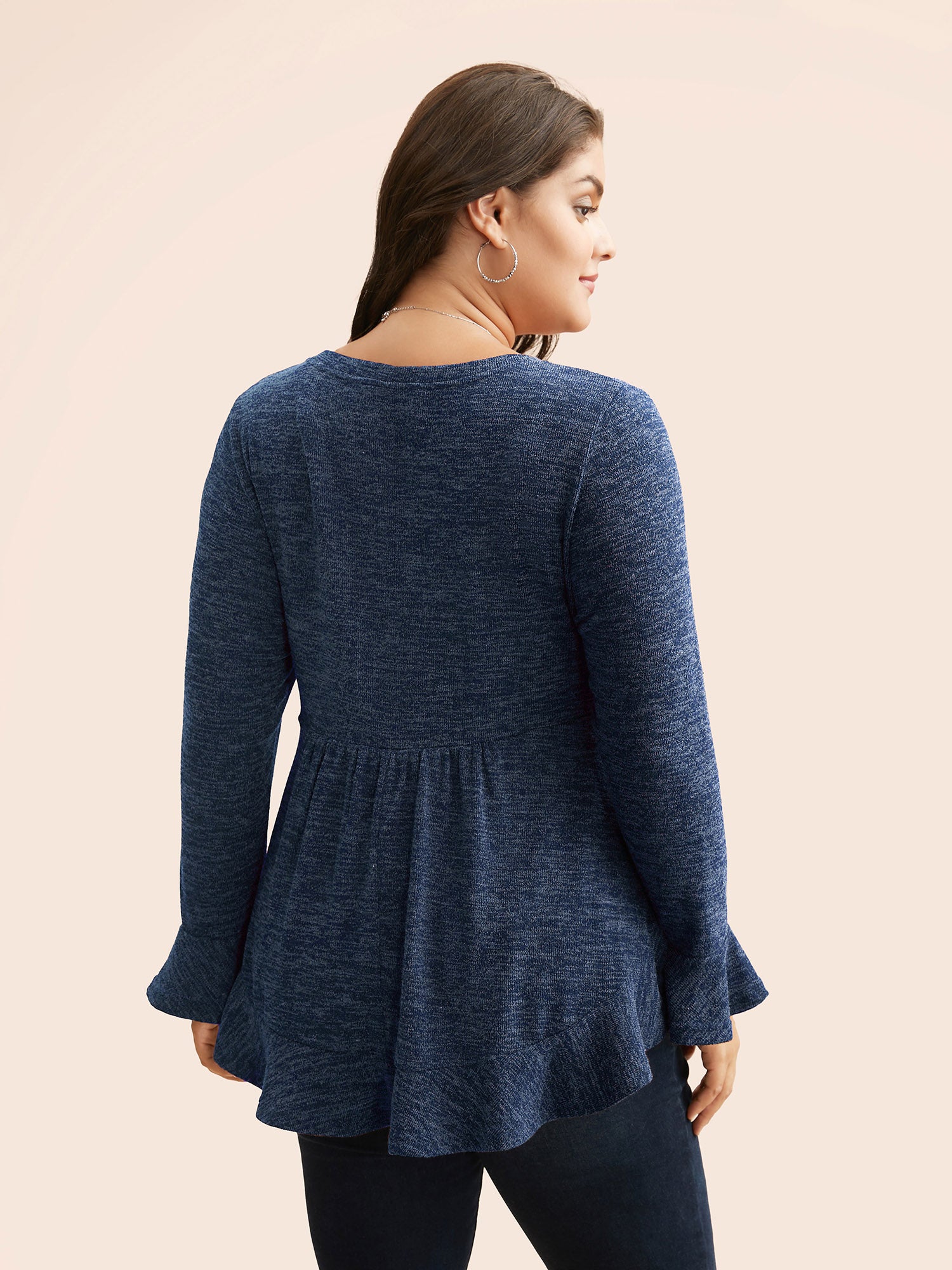 Heather Ruffle Sleeve Arc Hem Jersey Top