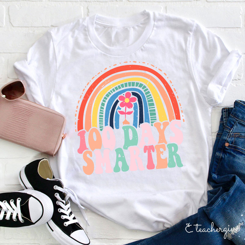 100 Days Smarter Rainbow Teacher T-Shirt