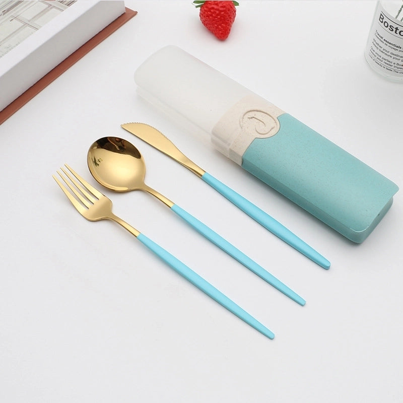 Retro Pastoral Color Block Stainless Steel Spoon Fruit Knife Fruit Fork 1 Set