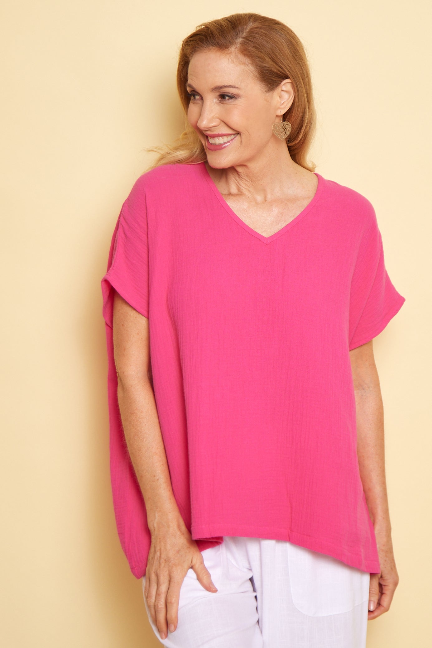 Fiji Cotton Muslin Top - Hot Pink