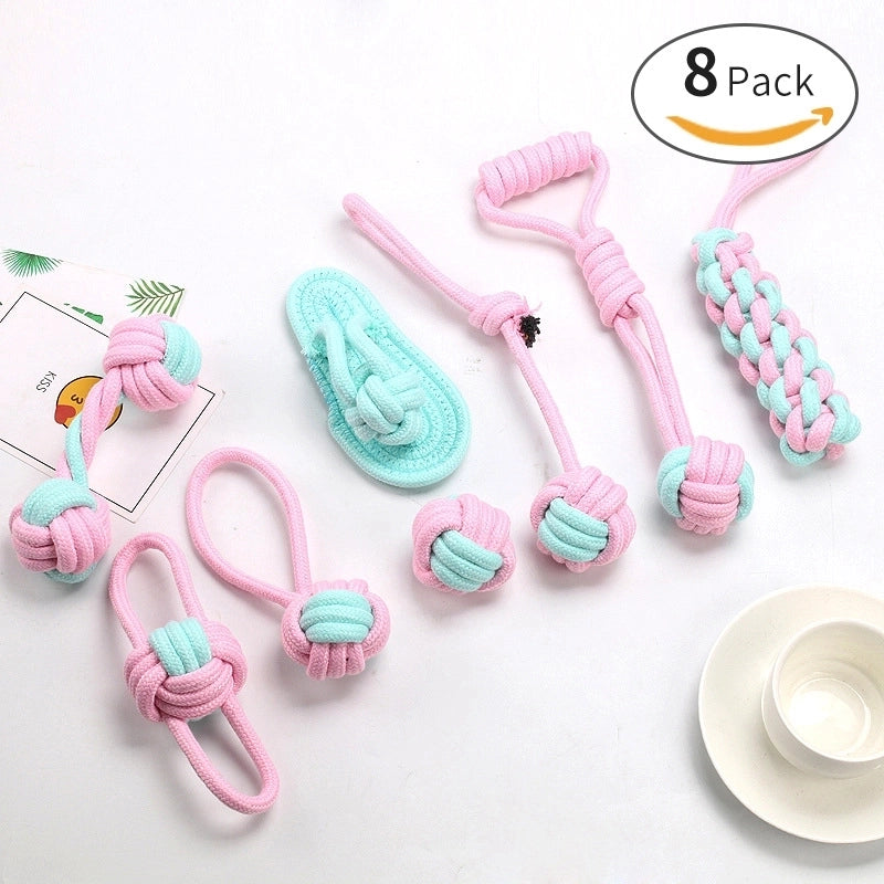 Cute Geometric Molar Long Lasting Tooth Cleaning Woven Ball Dogs Pet Cotton Rope Toy