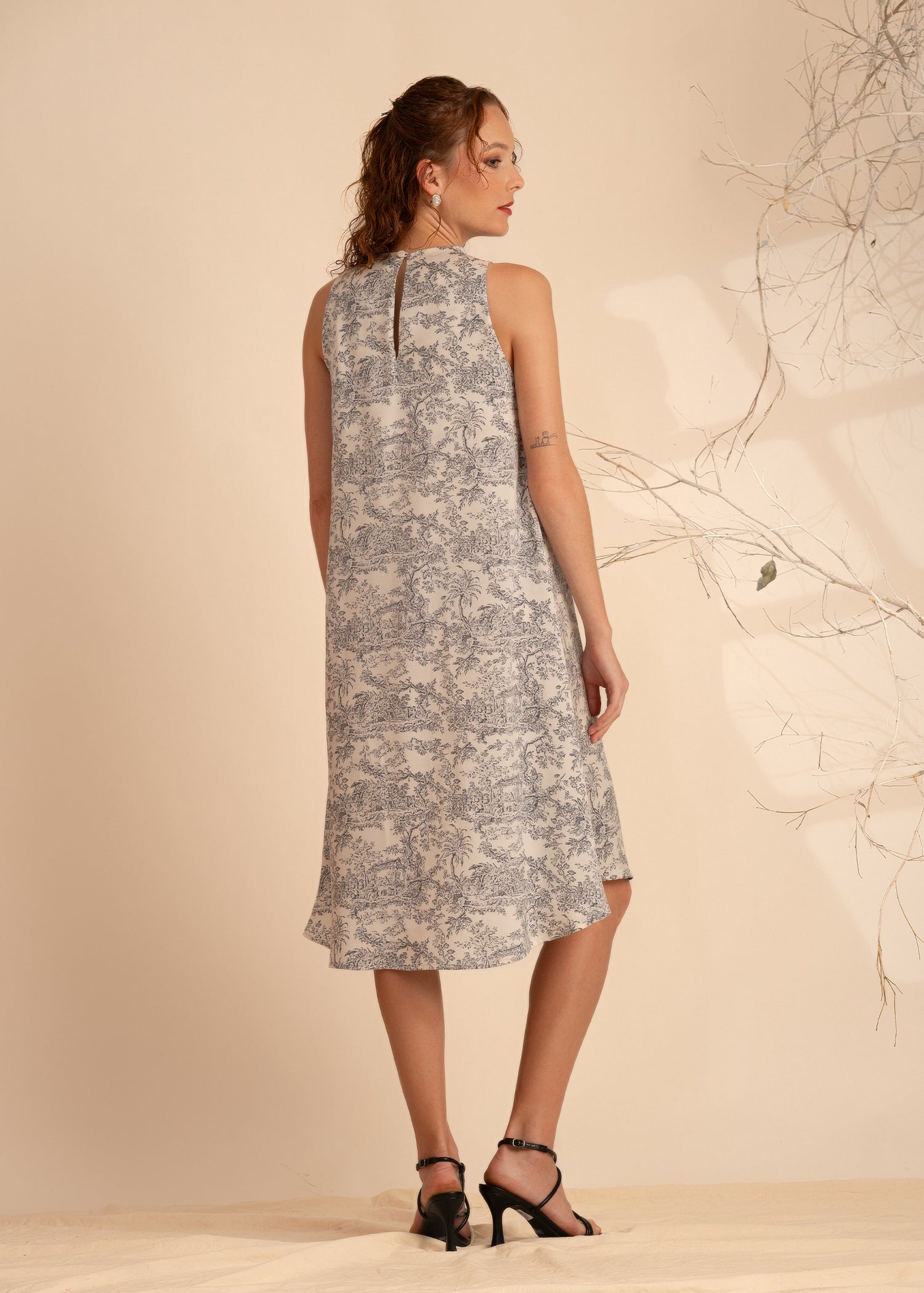 Printed Sleeveless Cowl Neck Dress