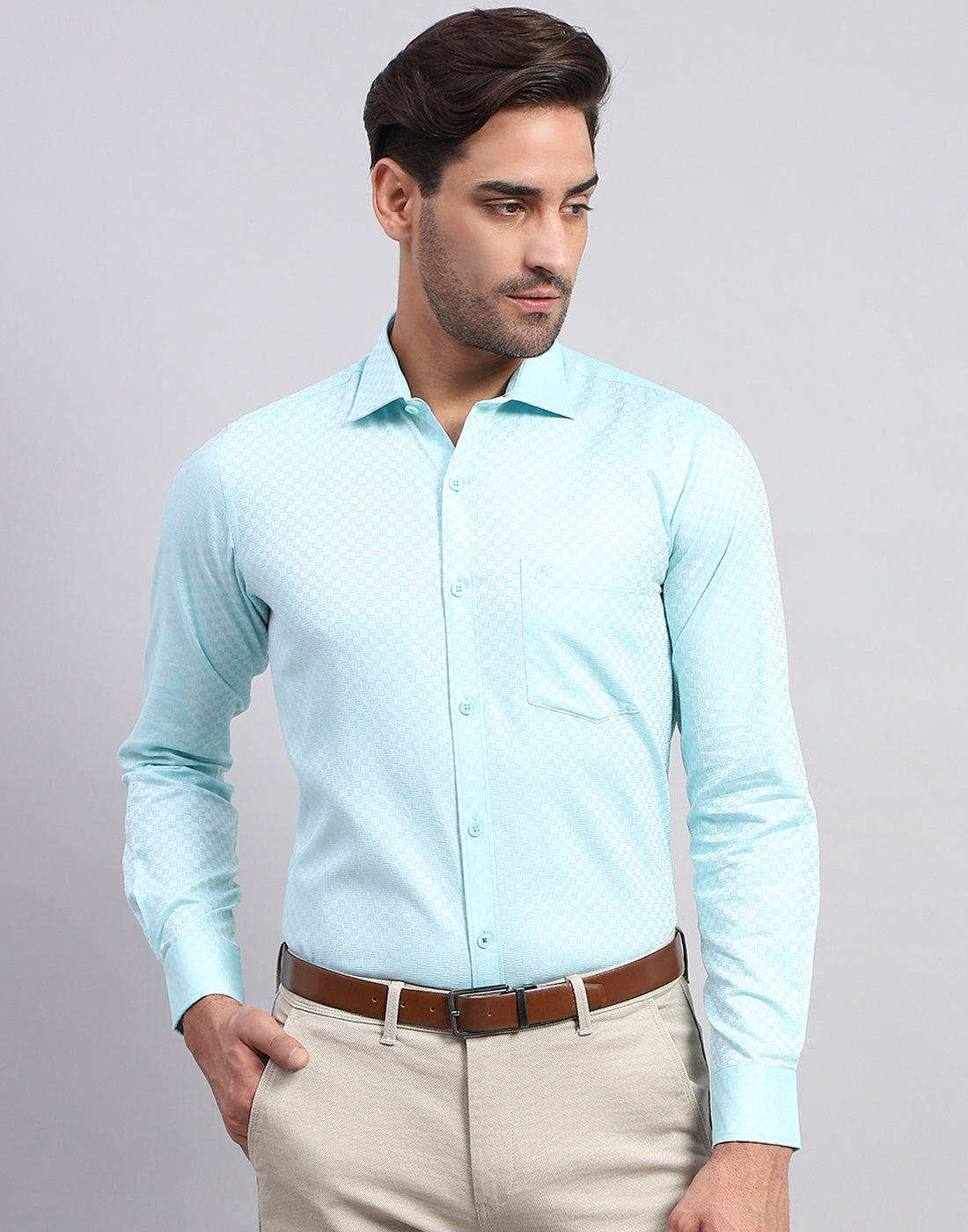 Men Blue Solid Collar Full Sleeve Shirt