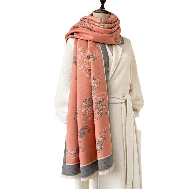 Women's Elegant Plant Imitation Cashmere Scarf