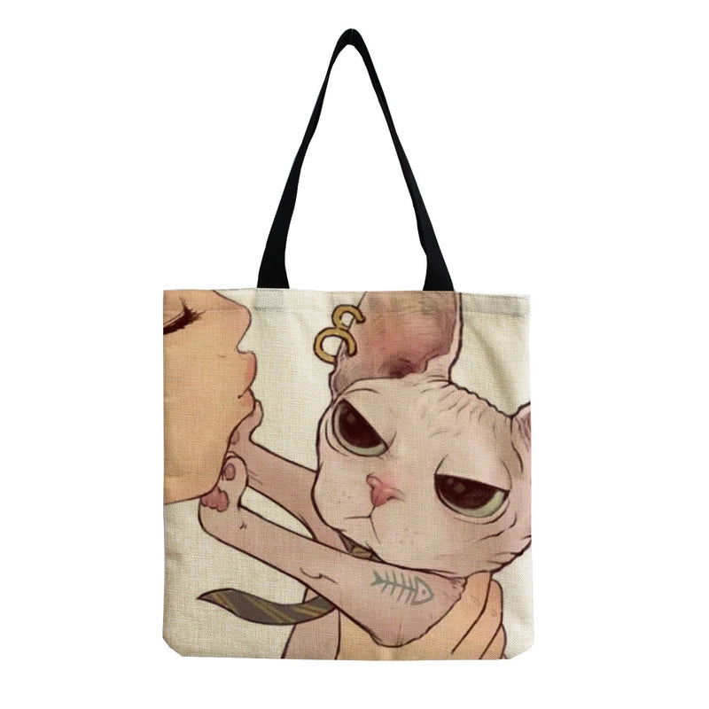 Women's Linen Animal Cute Square Open Shoulder Bag
