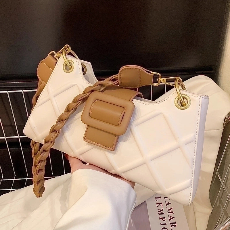 Women's Medium Pu Leather Lingge Streetwear Magnetic Buckle Underarm Bag