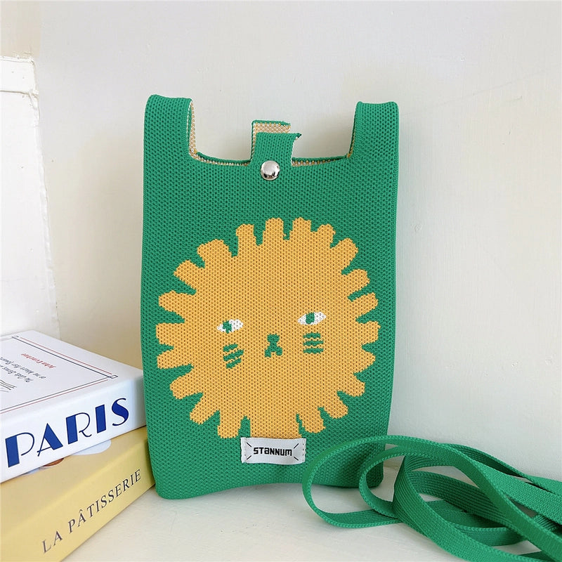 Women's Small Knit Cartoon Cute Bucket Lock Clasp Phone Wallets