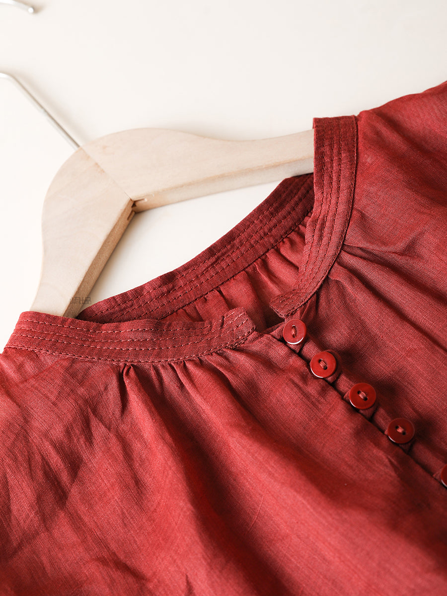 Women Summer Artsy Stand Collar Thin 100%Ramie Shirt