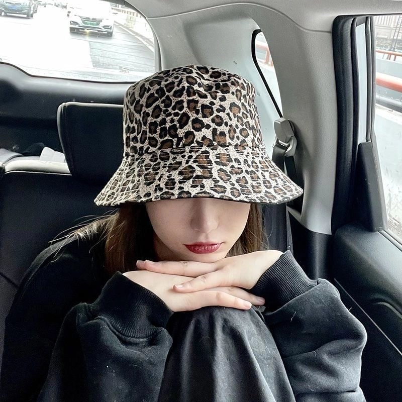 Leopard Hat Women's Fisherman Hat Spring And Summer Double-sided Fashion Face Cover Fashion American Street Korean Style Fashionable Thin Basin Hat
