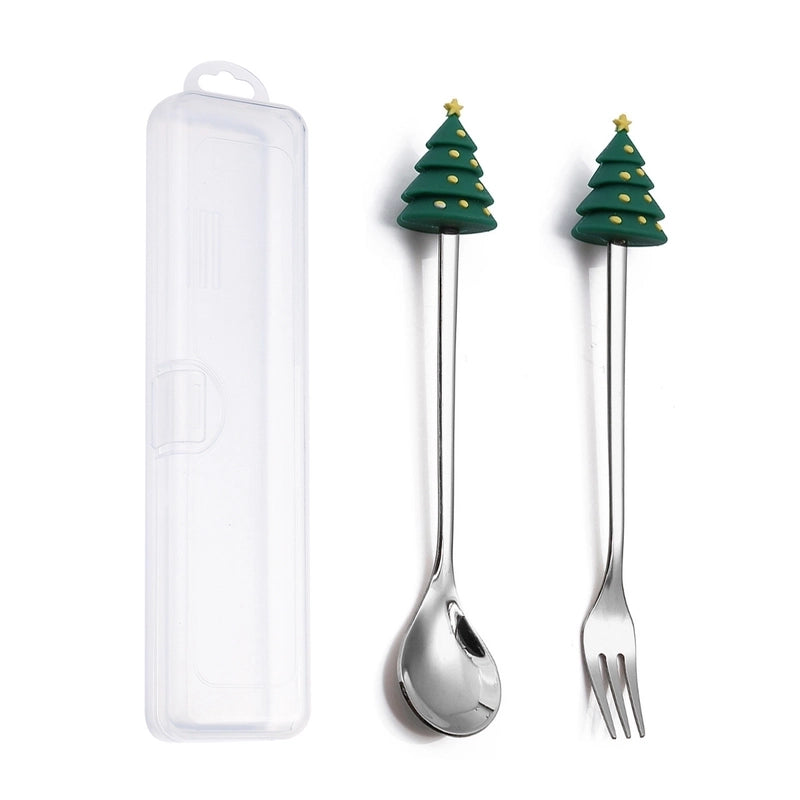 Christmas Cute Animal Santa Claus Stainless Steel Tableware 2 Pieces