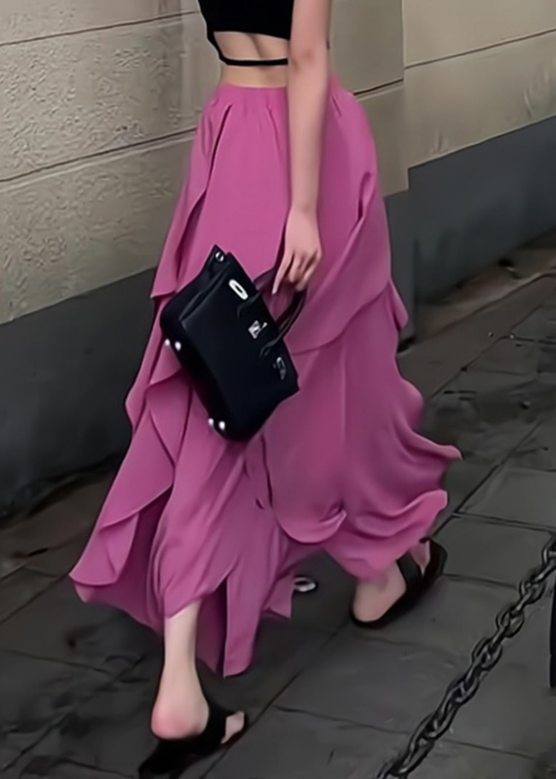 Organic Purple Ruffled Patchwork Elastic Waist Maxi Skirt Summer