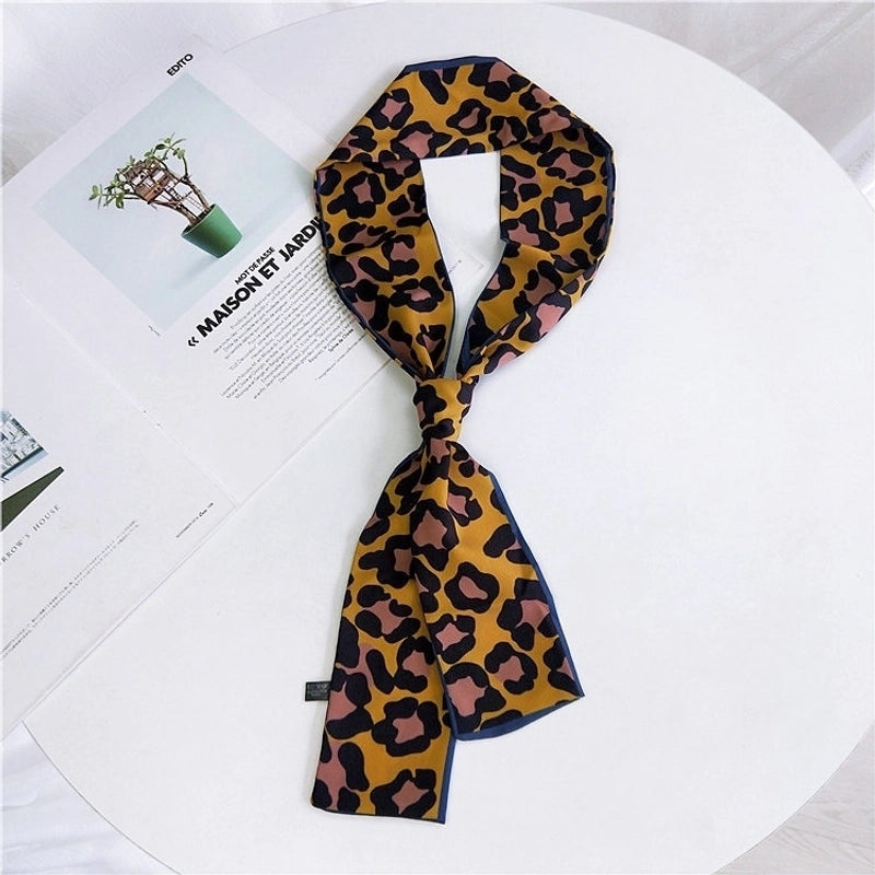 Double-sided Leopard Print Boxer Small Scarf Women's Scarf New  Spring And Autumn All-match Wrist Strap Ribbon Hair Band Fashion