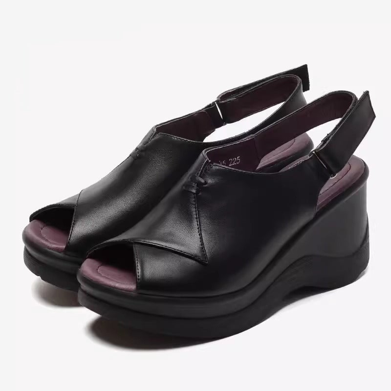 Soft Leather Platform Sandals Peep Toe Slingback High Heel Sandals in Black/Blue/Beige