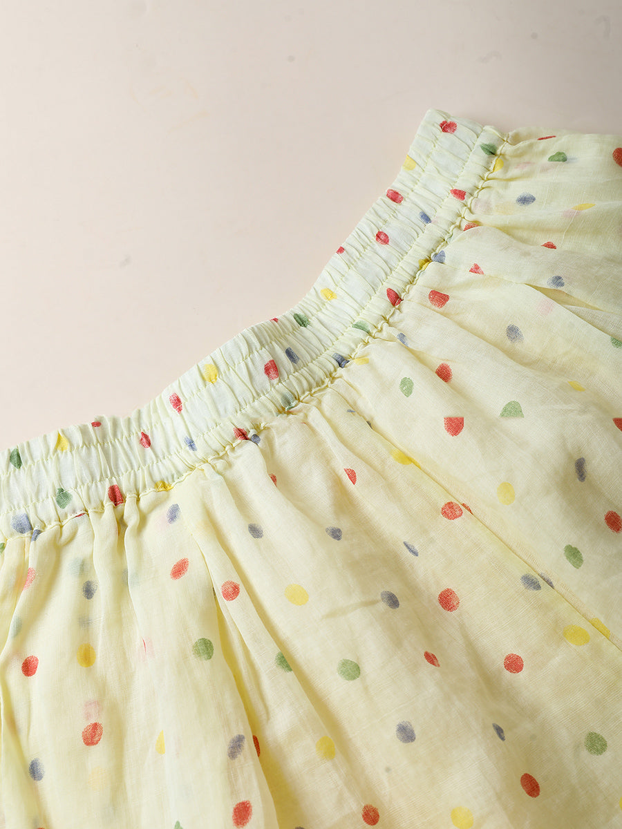 Women Summer Artsy Dot 100%Ramie Wide-leg Shorts