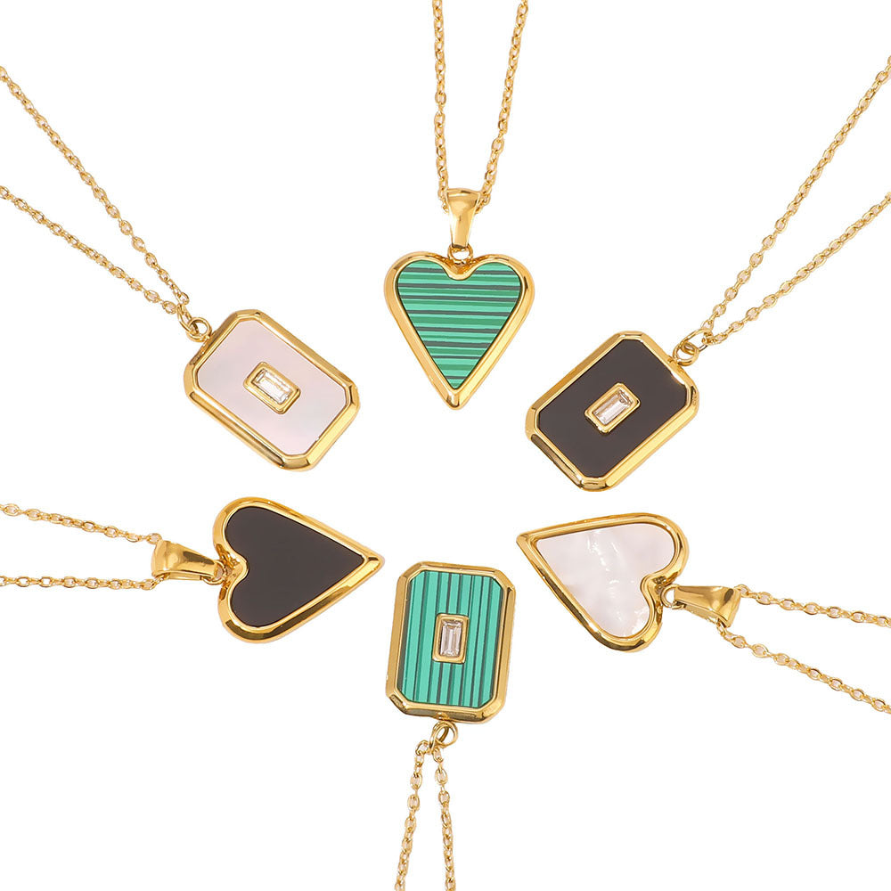 Ins18K Gold Stainless Steel Necklace Mother-Of-Pearl Natural Stone Pendant Clavicle Chain For Women