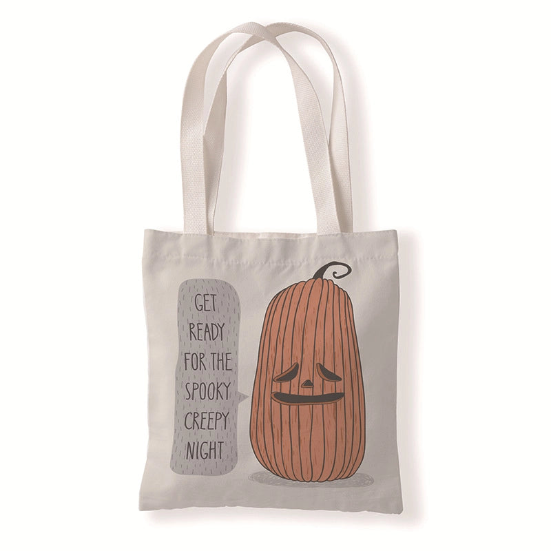 Halloween Unisex Medium Canvas Pumpkin Letter Elegant Streetwear Square Open Canvas Bag