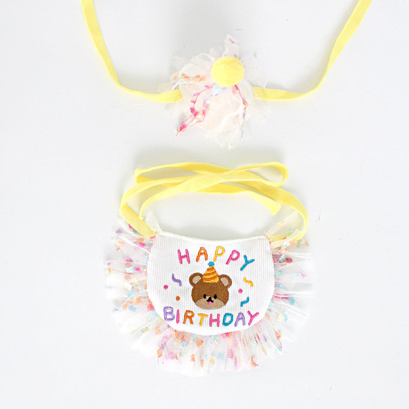 Birthday Bear Printed Dog Cat Bib&Hat Set