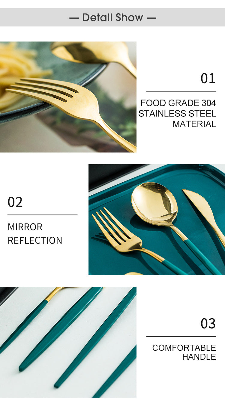 Green/Golden (4406)-24 PCs Premium Steel Cutlery Set