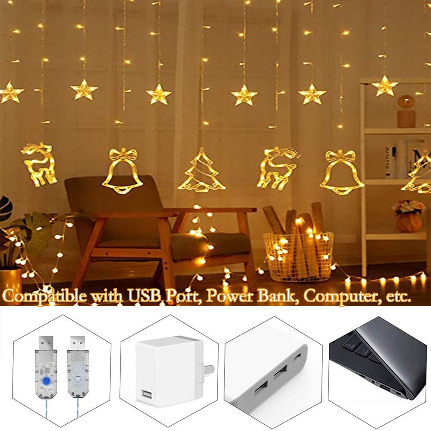 Christmas Window Curtain String Lights. 138 LED Star Lights Indoor Christmas Decorations Lights with 8 Lighting Modes Waterproof Twinkle Fairy Lights for Bedroom. Christmas Decorations