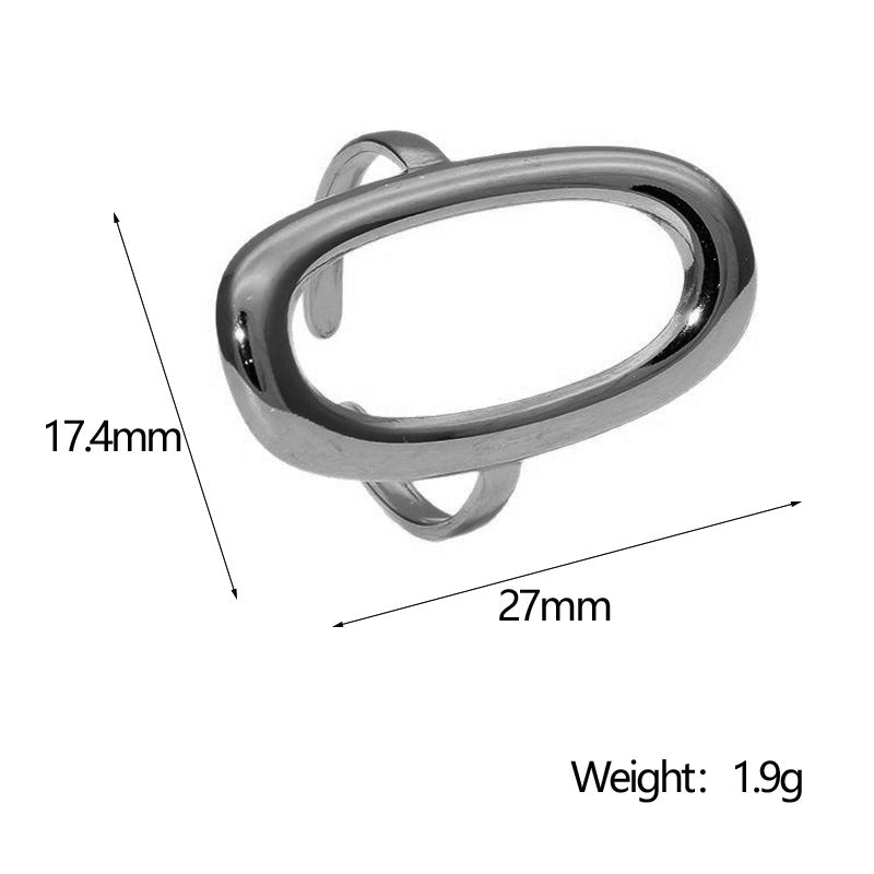 Minimalist Cold Style Stainless Steel Ring Female Geometric Hollow Oval Simple Gold-Plated Open Ring