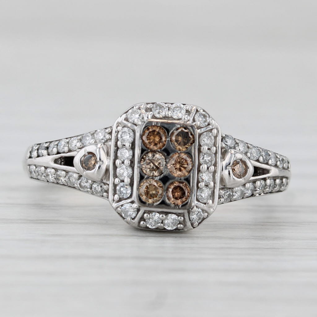 0.35ctw Diamond Cluster Halo Engagement Ring 14k White Gold Size 5.25