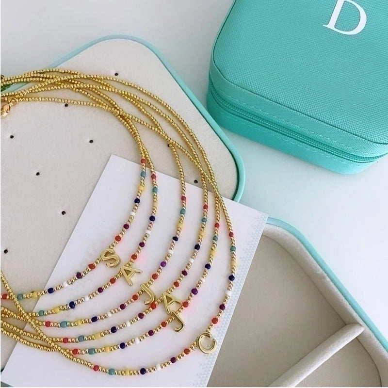 Ig Style Minimalist Letter Glass Copper Beaded Knitting Plating 18k Gold Plated Necklace