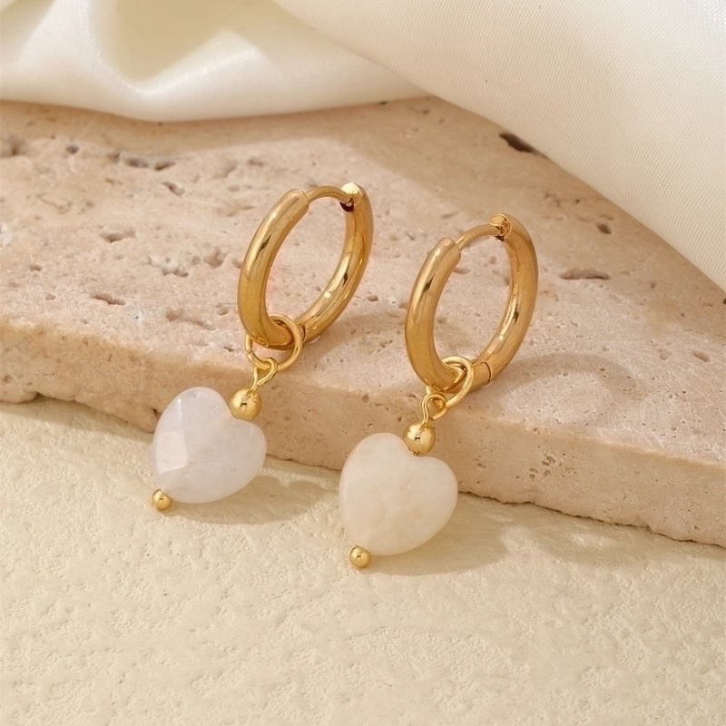 1 Pair Vintage Style Minimalist Heart Shape Plating 304 Stainless Steel Natural Stone Drop Earrings