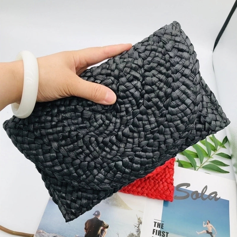 Yellow Rose Red Red Straw Solid Color Square Evening Bags