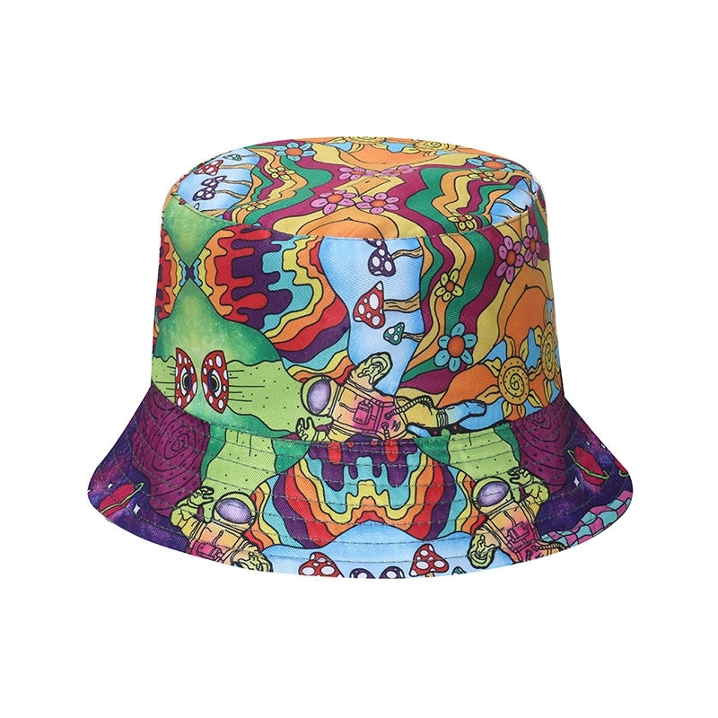 Unisex Exaggerated Punk Streetwear Sun Printing Flat Eaves Bucket Hat