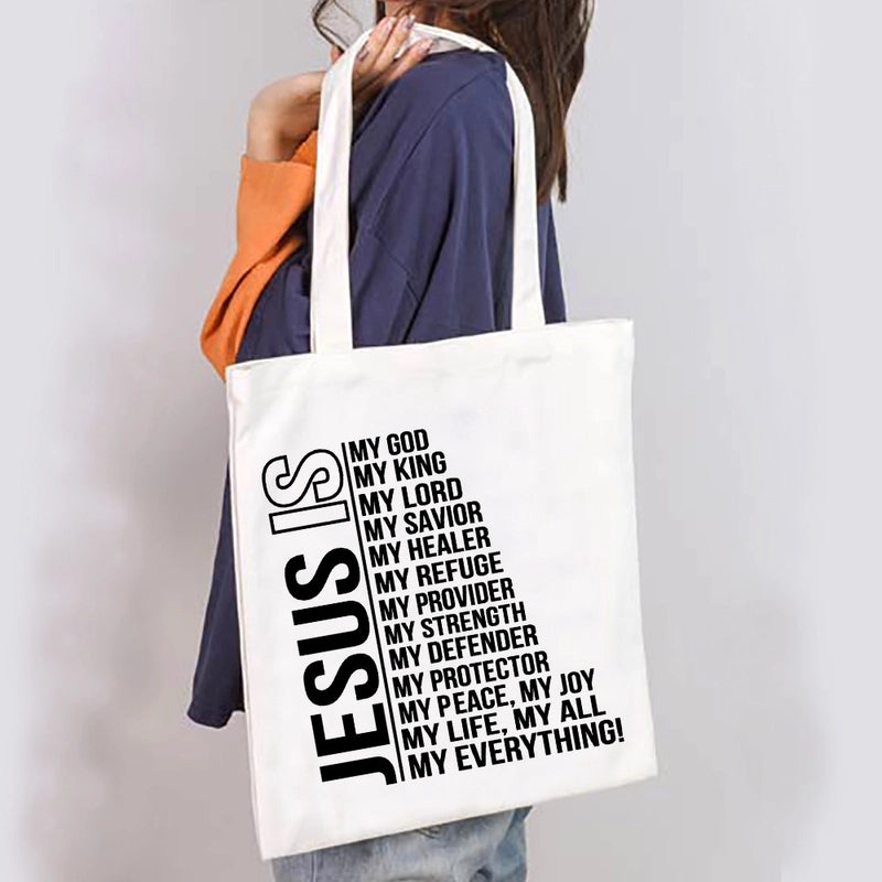 Unisex Large Canvas Letter Basic Classic Style Square Open Canvas Bag