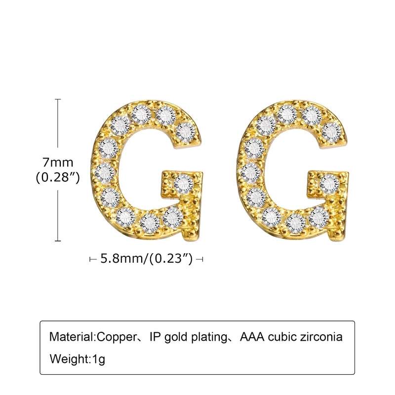 1 Pair Minimalist Letter Inlay Copper Zircon Ear Studs
