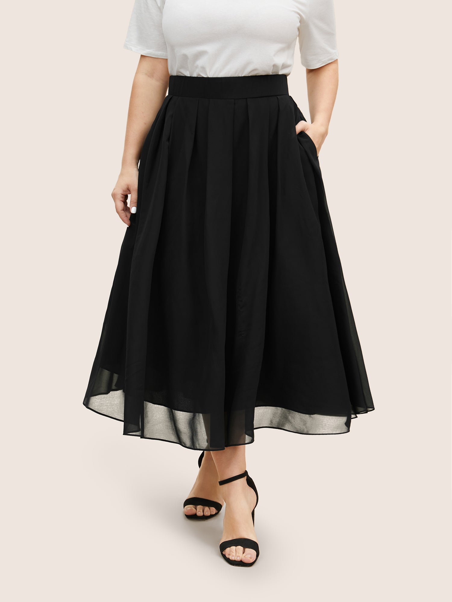 Chiffon Solid See Through Tiered Skirt