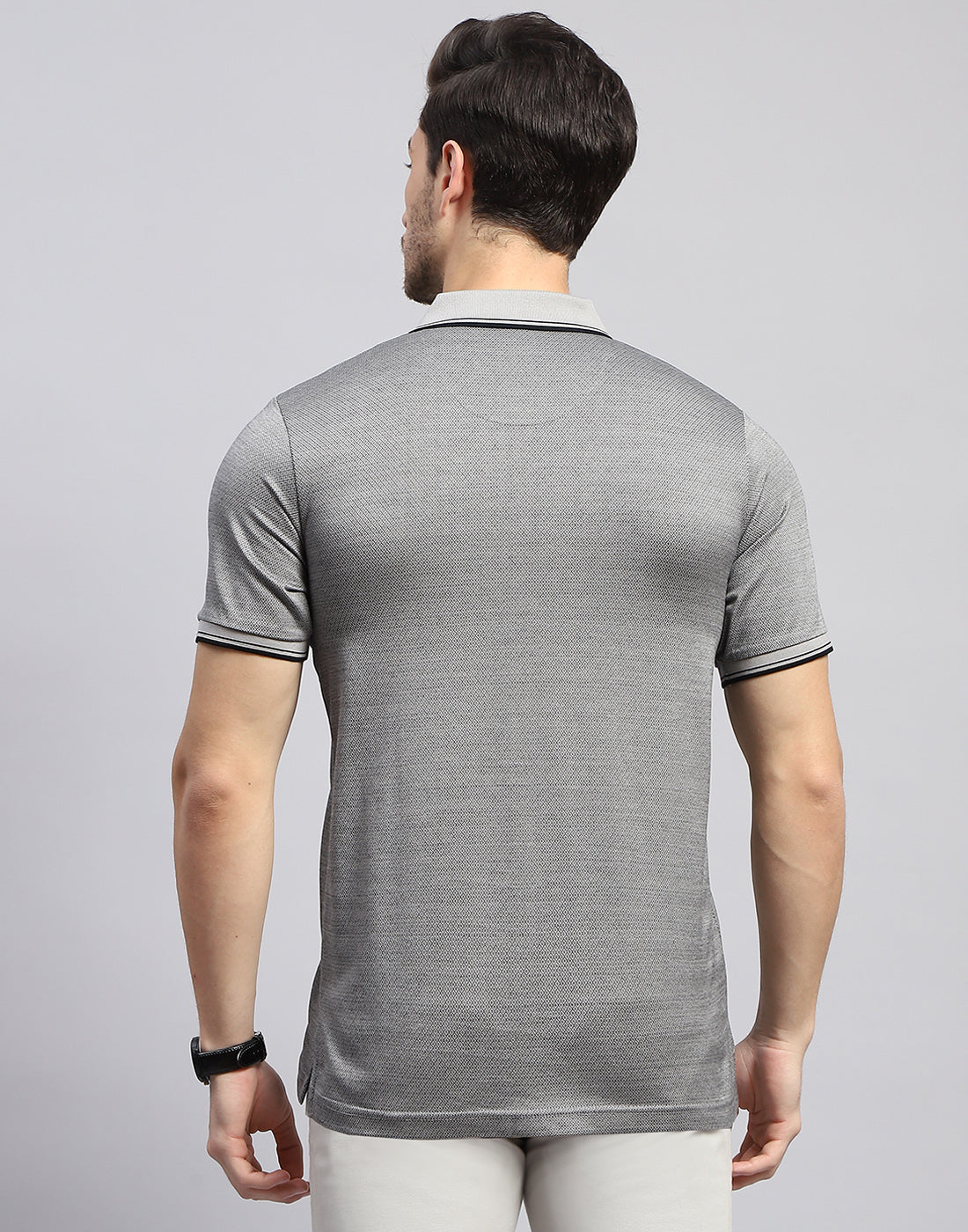 Men Grey Solid Polo Collar Half Sleeve T-Shirt