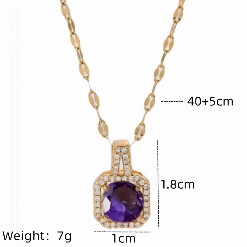 201 Stainless Steel White Gold Plated Gold Plated Classic Style Plating Inlay Square Glass Zircon Pendant Necklace