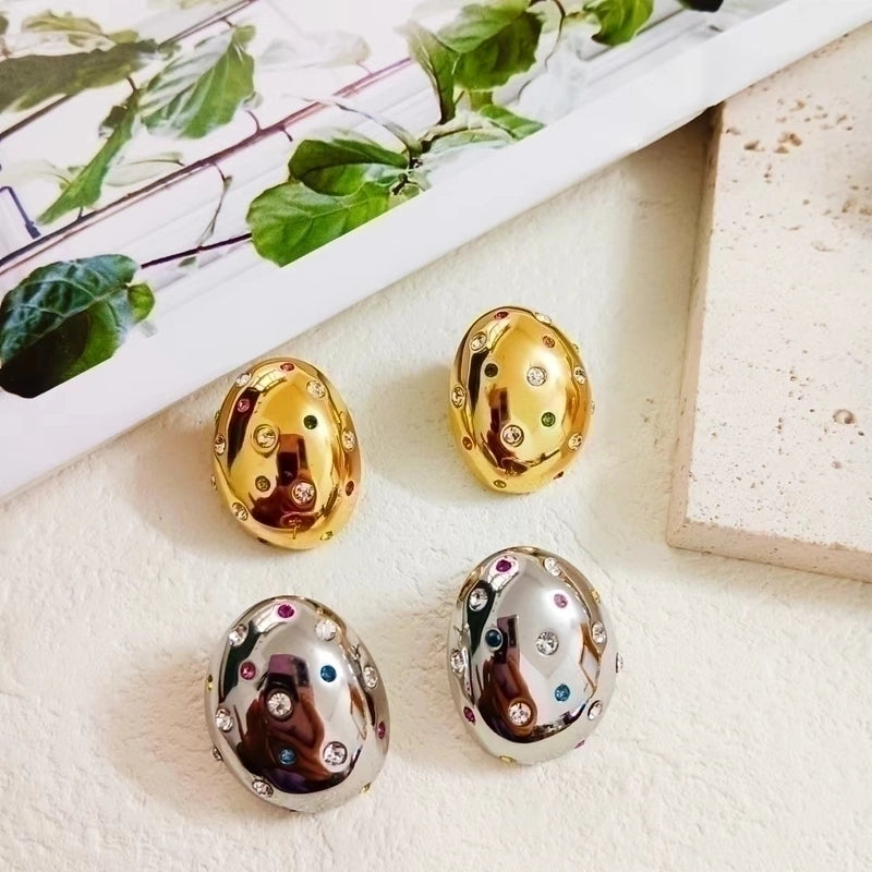 1 Pair Minimalist Classic Style Oval Inlay 304 Stainless Steel Rhinestones 18K Gold Plated Ear Studs