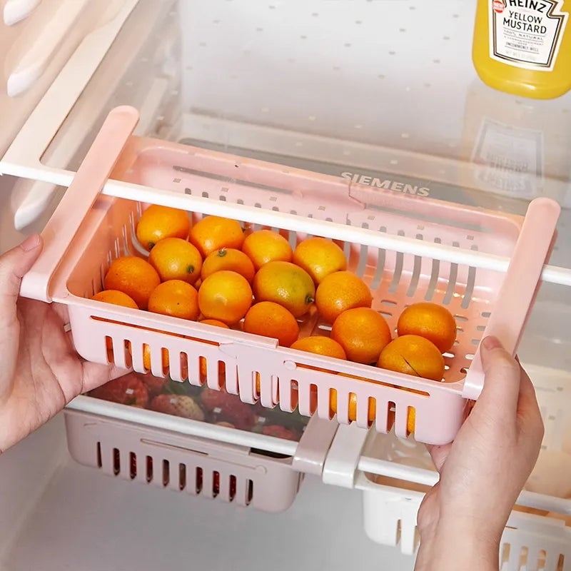 ADJUSTABLE FRIDGE STORAGE BASKET