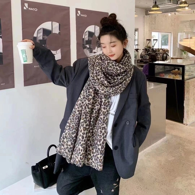 Scarf Women's Winter  Leopard Zebra Scarf Printed Double-sided Cotton And Polyester Thickened Warm Large Shawl