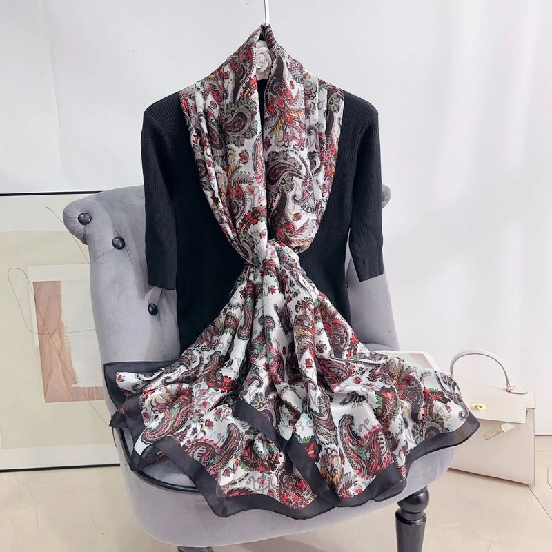 Printed Silk Scarf Women's New Spring And Summer Large Size Sunscreen Scarf Silk-like Decorative Shawl Beach Towel