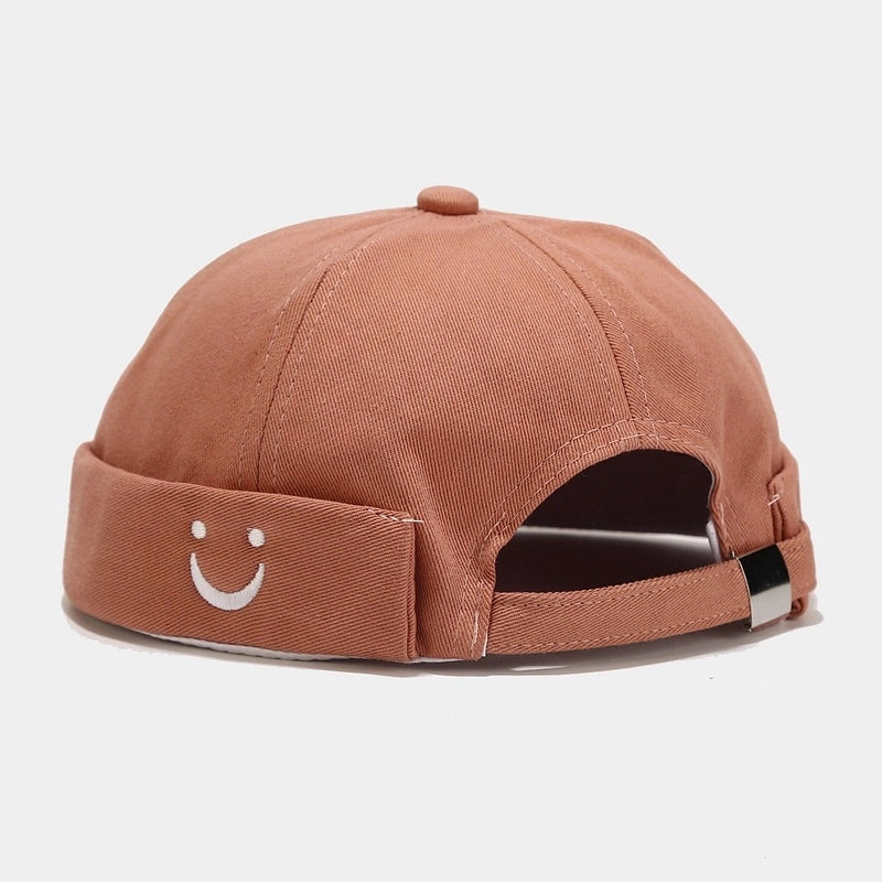 Unisex Minimalist Smile Face Embroidery Eaveless Beanie Hat