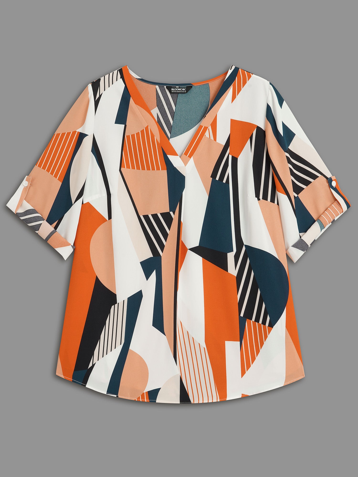 Abstract Print Tab Sleeve Blouse