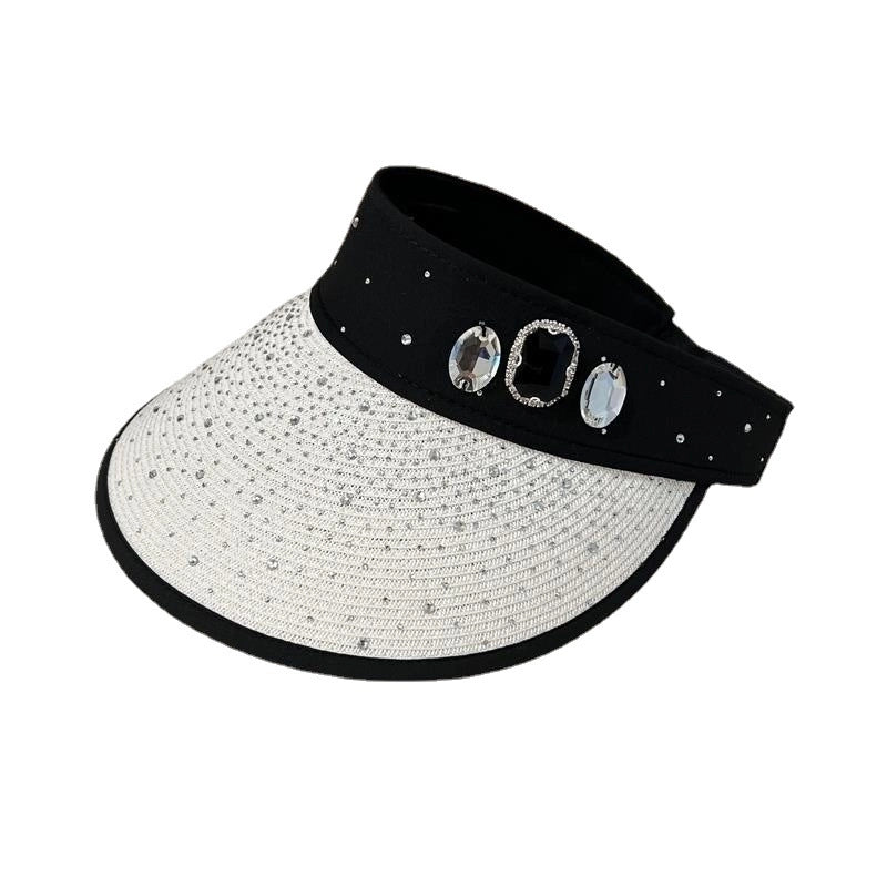 Women's Basic Solid Color Rhinestone Wide Eaves Sun Hat