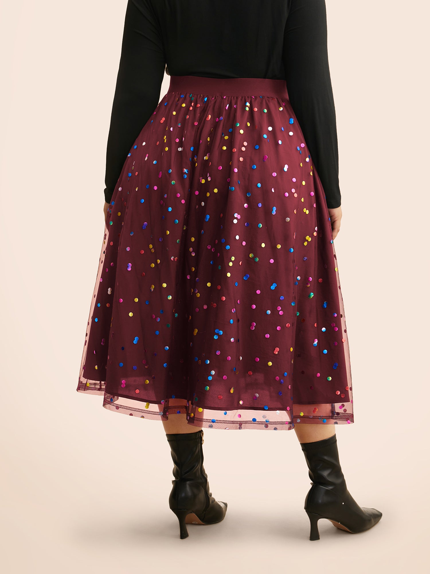 Sequin Polka Dot Tiered Mesh Skirt