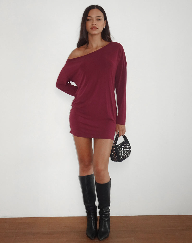 Shelisa Slouchy Mini Dress in Deep Red