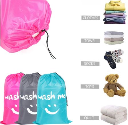 Smile Shape Nylon Laundry Bag. Travel Storage Pouch Machine Washable Dirty Clothes Organizer Wash Drawstring Bag