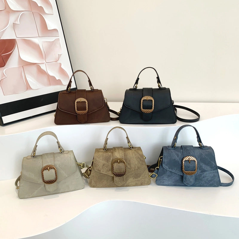 Women's Pu Leather Solid Color Streetwear Square Flip Cover Handbag