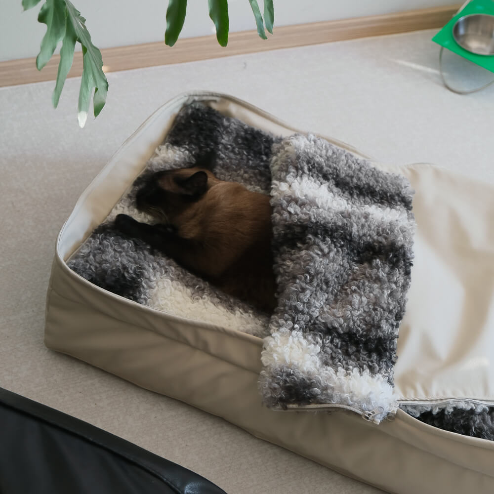 Multifunctional Faux Lambswool & Leather Pet Nest Dog Bed