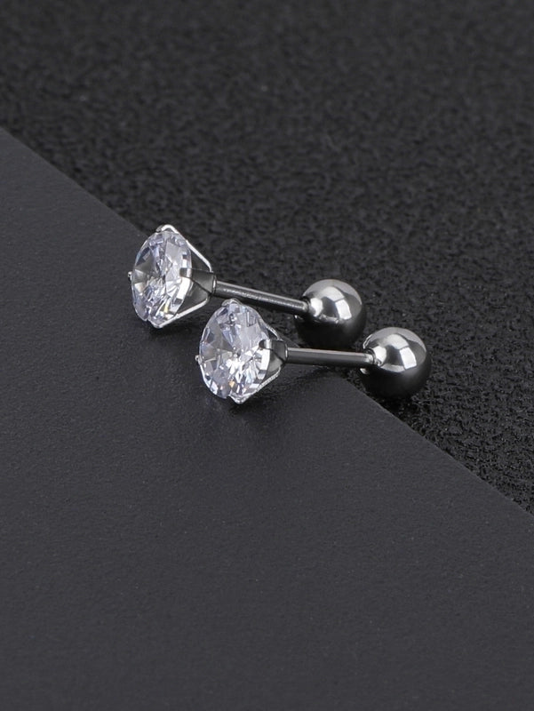 1 Pair Minimalist Geometric 304 Stainless Steel Zircon Ear Studs