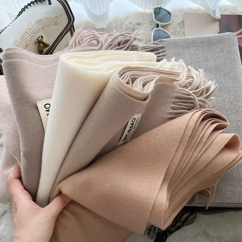 D Cashmere Scarf Solid Color Tassel Shawl Long Couple Warm Imitation Cashmere Scarf Shawl