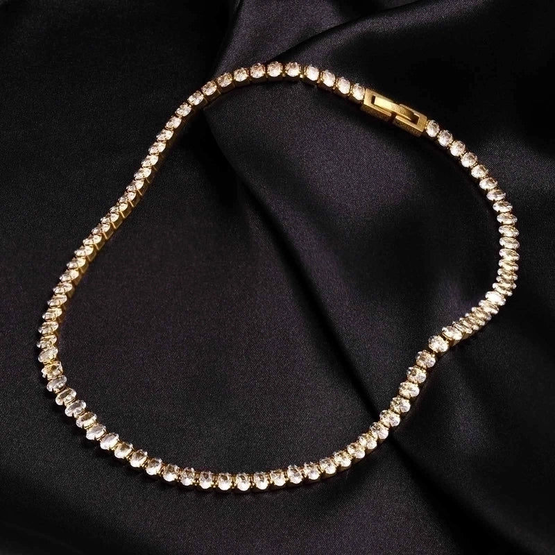 Fashion Solid Color 201 Stainless Steel Zircon 18K Gold Plated Plating Inlay Bracelets Necklace